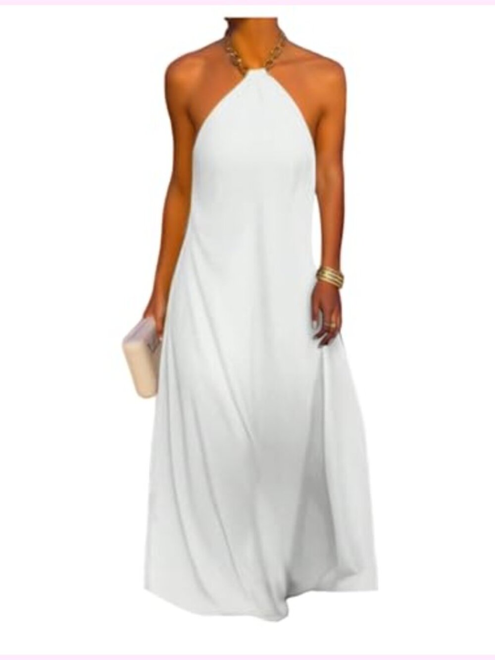 Sleeveless Chain Halter Maxi Dress Backless Elegant Flared Long Dress Formal